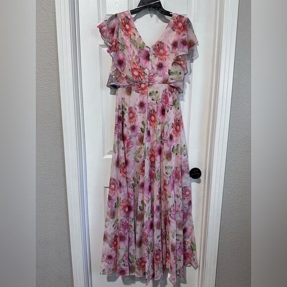 Nightway Collection Women's Floral Short Sleeve Bohemian Maxi Dress Size 4 - Picture 6 of 12